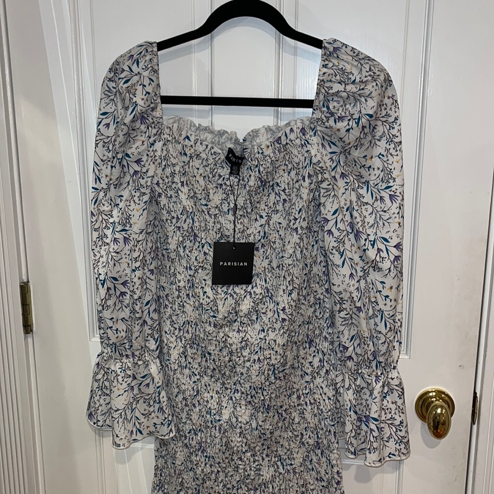 Parisian blue and white floral dress